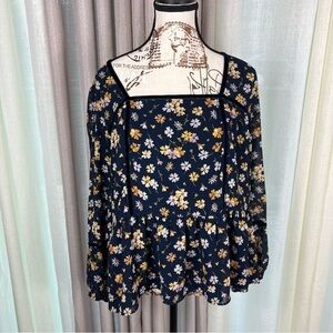 Madewell Navy Floral Blouse